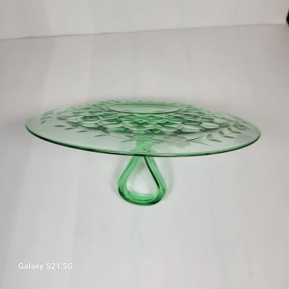 Vintage Green Tidbit Tray, Center Handle, Bar Plate
